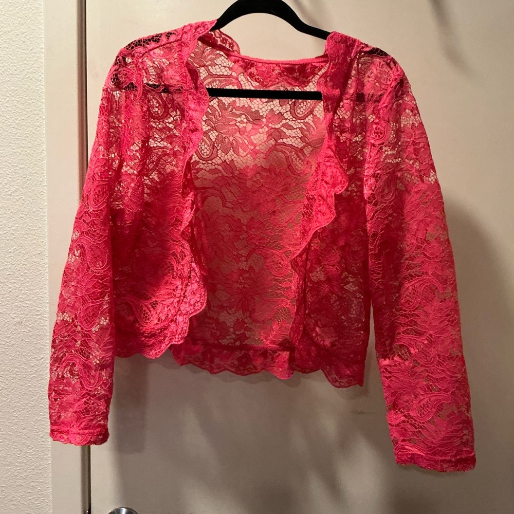 SHEIN Vibrant Pink Lace Blouse